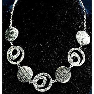 Silver Metal Bead Necklace Swirl Circle Textured Etch Disc Chain Designer Esmor